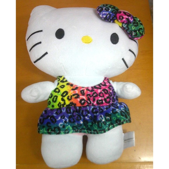 Hello Kitty Plush Fiesta Glitter Rainbow Leopard Print Dress Sanrio 12 Inch - Picture 1 of 3